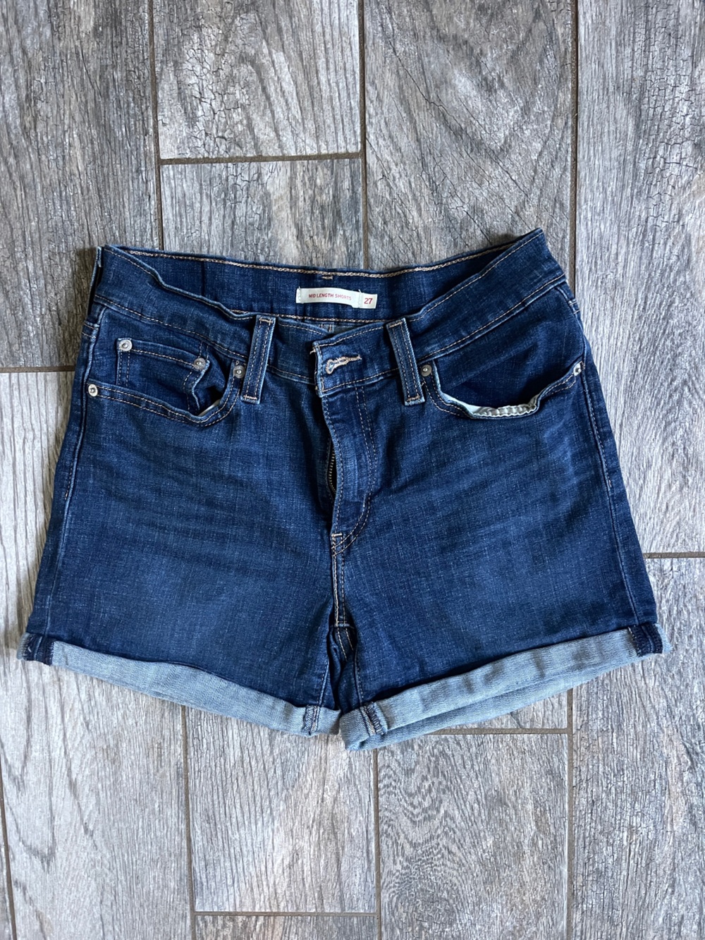 Levi's Mid Length Dark Blue Denim Jean Shorts